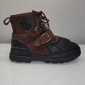 Polo Ralph Lauren Duck Boots Big Boy Kids 5 Brown Oslo Leather Buckle Waterproof